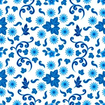 Decorative floral pattern ornate with traditional blue on white ornament in R Stock Illustration
