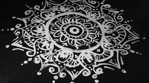 Decorative Floral Patterns or Bengali Folk Design known as Alpana Stock Footage 147312492
