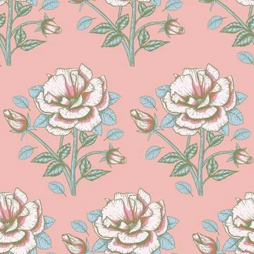 Decorative floral rose seamless patternRomantic texture. Wedding invitation Stock Illustration