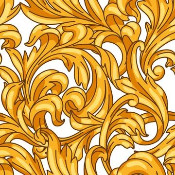 Decorative floral seamless pattern in baroque style. Golden curling plant. Stock Illustration