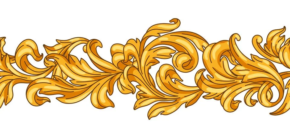Decorative floral seamless pattern in baroque style. Golden curling plant. Stock Illustration