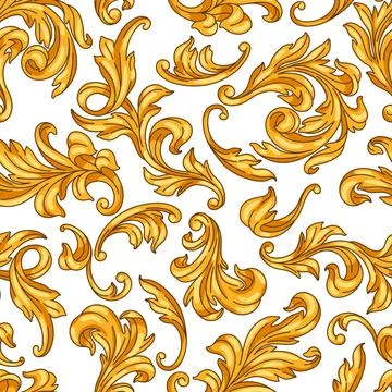 Decorative floral seamless pattern in baroque style. Golden curling plant. Stock Illustration