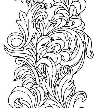 Decorative floral seamless pattern in baroque style. Engraved black curling Illustrazione stock