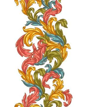 Decorative floral seamless pattern in baroque style. Colorful curling plant. Stock Illustration