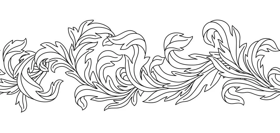Decorative floral seamless pattern in baroque style. Engraved black curling Stock Illustration