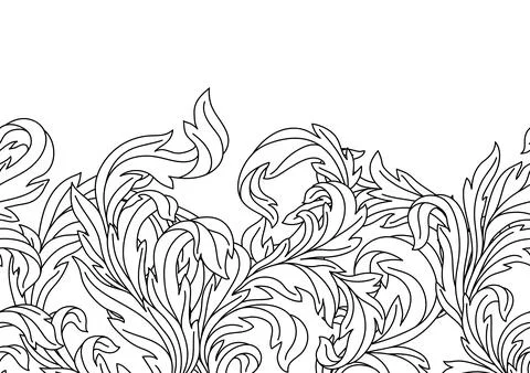 Decorative floral seamless pattern in baroque style. Engraved black curling Illustrazione stock