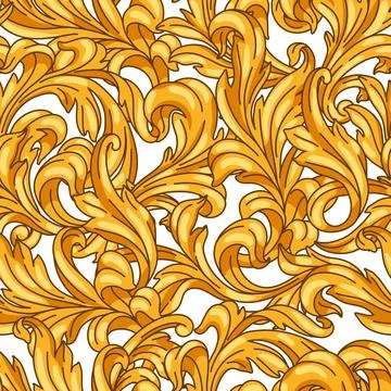 Decorative floral seamless pattern in baroque style. Golden curling plant. Stock Illustration