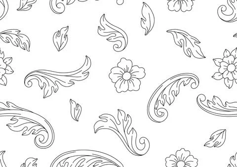 Decorative floral seamless pattern in baroque style. Black curling plant. Stock Illustration