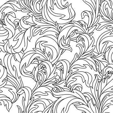 Decorative floral seamless pattern in baroque style. Engraved black curling Illustrazione stock