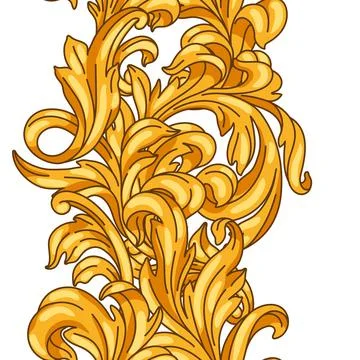 Decorative floral seamless pattern in baroque style. Golden curling plant. Stock Illustration