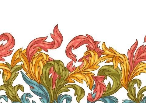 Decorative floral seamless pattern in baroque style. Colorful curling plant. Stock Illustration