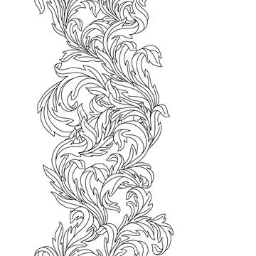 Decorative floral seamless pattern in baroque style. Engraved black curling Stock Illustration