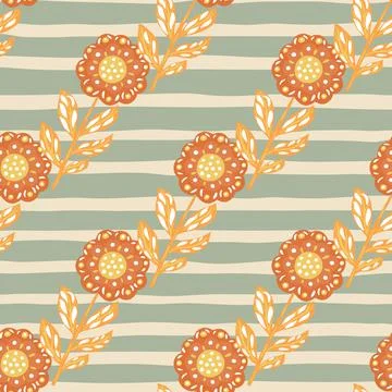 Decorative floral seamless pattern with diagonal orange folk flowers elements Illustrazione stock