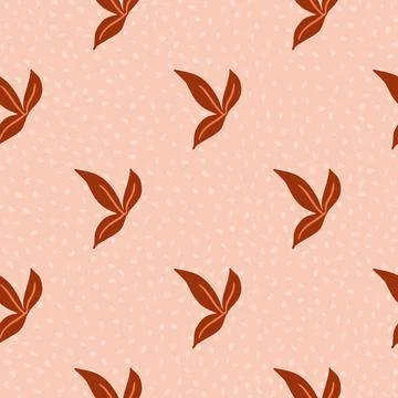 Decorative floral seamless pattern with red simple leaf silhouettes print. Pi 스톡 일러스트