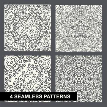 Decorative floral seamless pattern set on white Stock Illustration