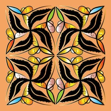 Decorative floral vector panel pattern. Hand drawn bright vintag Stock Illustration
