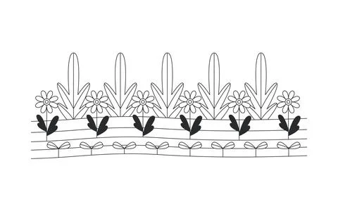 Decorative flower garden border 2D line object Stock Illustration