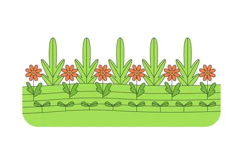 Decorative flower garden border 2D cartoon object Stock Illustration