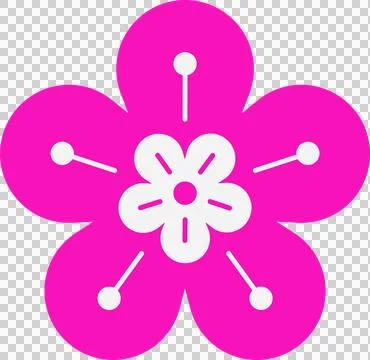 Decorative flower icon is floating as flat design with magenta petals on Stock Illustration