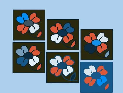 Decorative Flower Wall Tiles Assorted Colors Interior Concept Stock Illustration