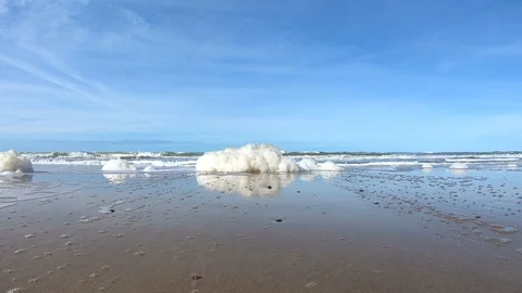 Decorative foam formations on the beach, North Sea Stock Footage 118228178