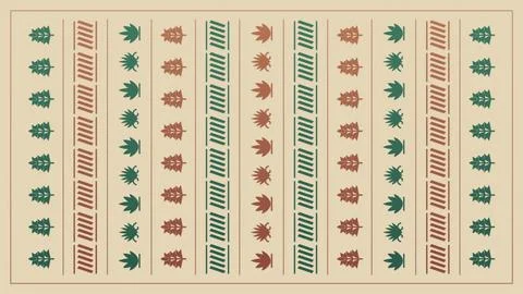 Decorative folk-inspired pattern arranged in vertical columns of stylized l.. Stock Illustration