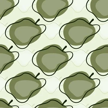 Decorative food seamless pattern with abstract apples silhouettes. Grey backg Stock Illustration