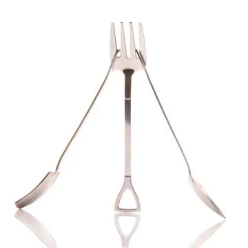 Decorative fork and spoons in the form of spades on a white background. foo.. Stock Photos