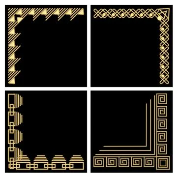 Decorative frame corner, gold material, filigree ornamental patterns in art d Stock Illustration