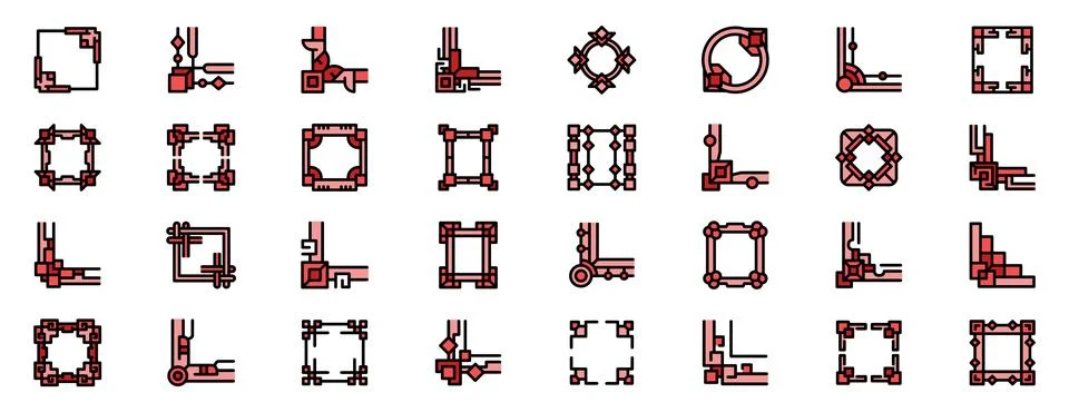 Decorative frame corner icons showing different styles and designs Stock Illustration