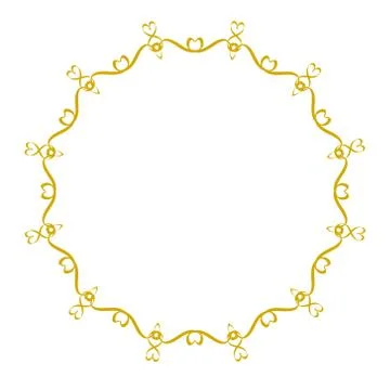 Decorative frame, elegant golden vector heart element round border on white,  Illustrazione stock