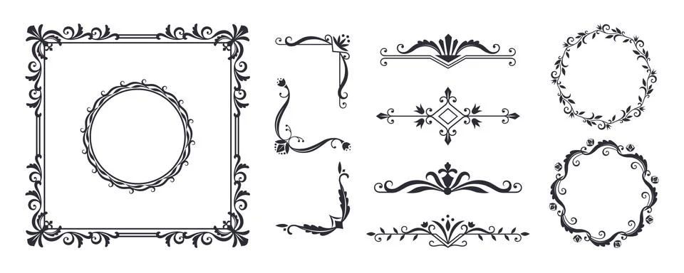 Decorative frame elements. Vintage monogram design templates for invitations and Stock Illustration