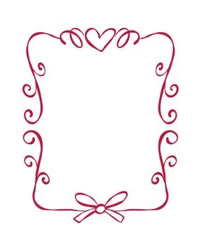 A decorative frame features swirling lines, a heart at the top, and a bow at  Stock Illustration