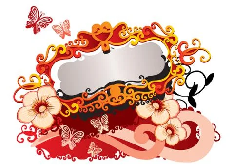 Decorative frame of flowers in red, isolated object on a white background, ve Stock-Illustration