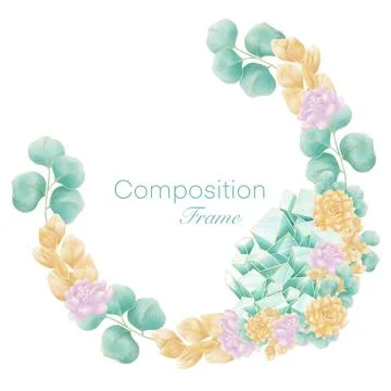 Decorative frame in the form of a circle, decorated with succulent flowers, t Stock Illustration
