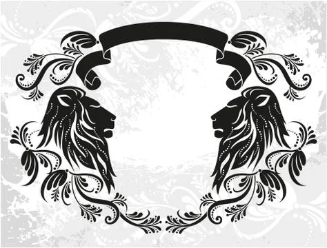 Decorative frame with lions Illustrazione stock