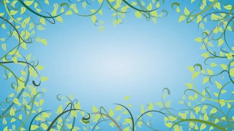 Decorative frame made of stylized green vines and leaves on a gradient blue.. Stock Footage 301209688