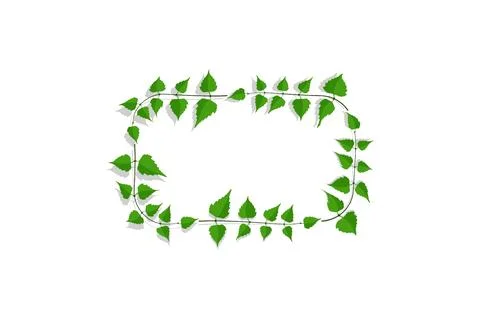 Decorative frame made of thin birch twigs and green leaves. Floral ornament.. Stock Illustration