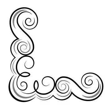 Decorative frame made of wavy curls corner border black vector pattern Illustrazione stock