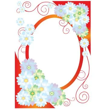 Decorative frame in red with blue daisies, isolated object on white backgroun Stock Illustration