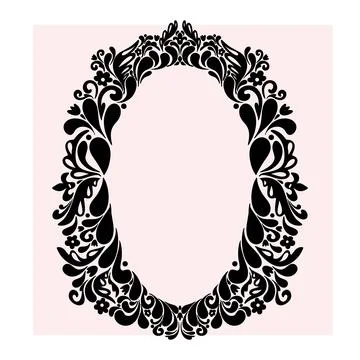 A decorative frame with a rich floral pattern. The monochrome silhouette in d 스톡 일러스트