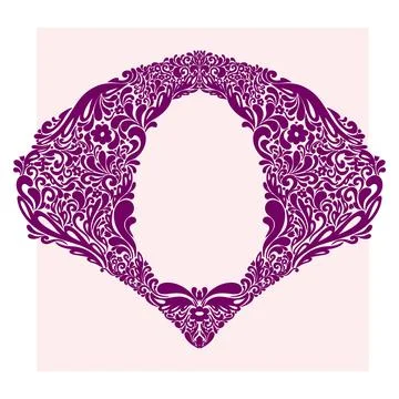 A decorative frame with a rich floral pattern. The monochrome silhouette in d 스톡 일러스트