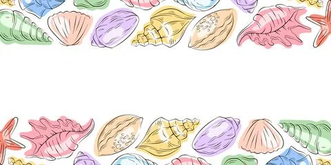 Decorative frame with seashell in flat style. Bright tropical summer marine Stock Illustration