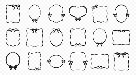 Decorative Frame Vector Set With Bows. Hand Drawn Decorative Frame Collection Stock Illustration