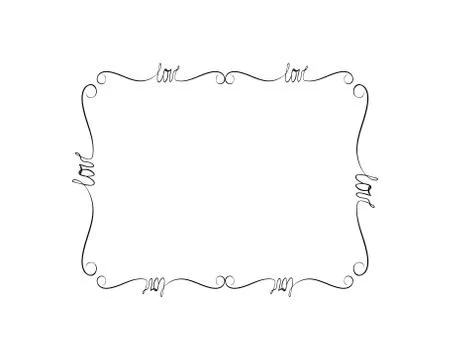 Decorative frame for web cards. Love word, hand lettering ornamental rectangle Stock Illustration