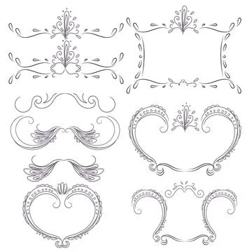 Decorative frames and deviders. Set of elements in baroque or rococo style... Stock Illustration