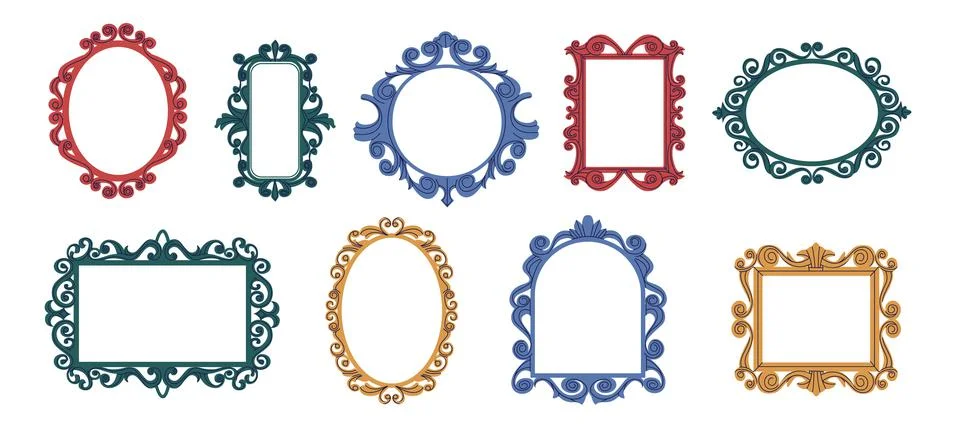 Decorative frames. Doodle trendy curly mirror borders. Elegant vintage hand Illustrazione stock