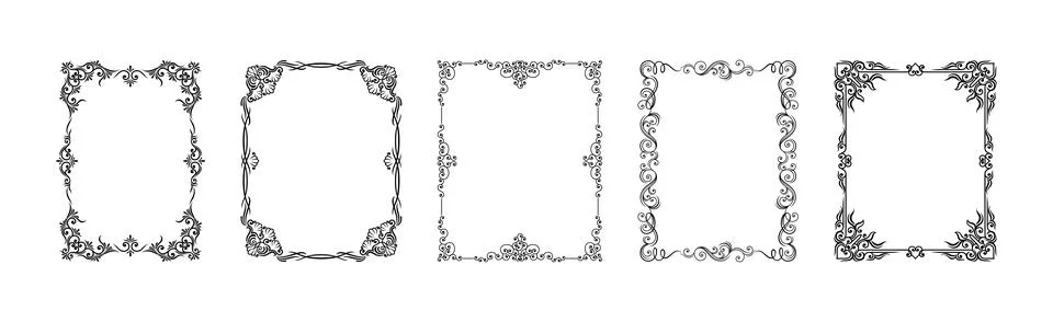 Decorative Frames with Ornament Rectangle Border Vector Set 스톡 일러스트