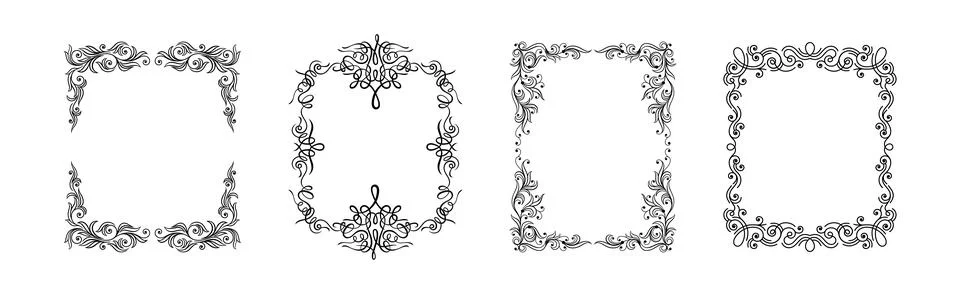 Decorative Frames with Ornament Rectangle Border Vector Set Stock Illustration