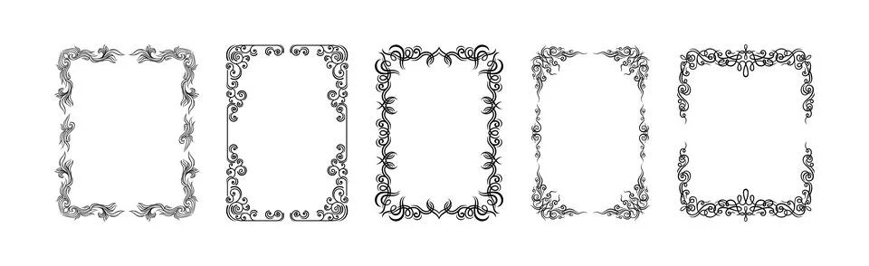 Decorative Frames with Ornament Rectangle Border Vector Set Stock Illustration